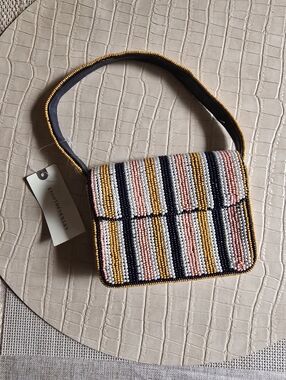 Anthropologie Mini Beaded Striped Bag